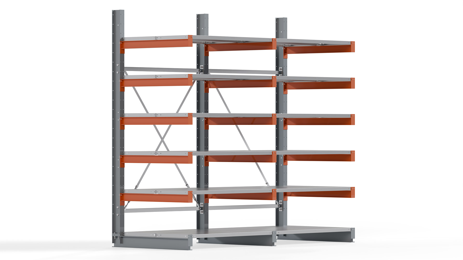 Kragarmregal KARL basic - lackiert - Breite: 256 cm - Höhe: 250 cm - Tiefe: 100 cm - Traglast je Kragarm: 450 kg - einseitig