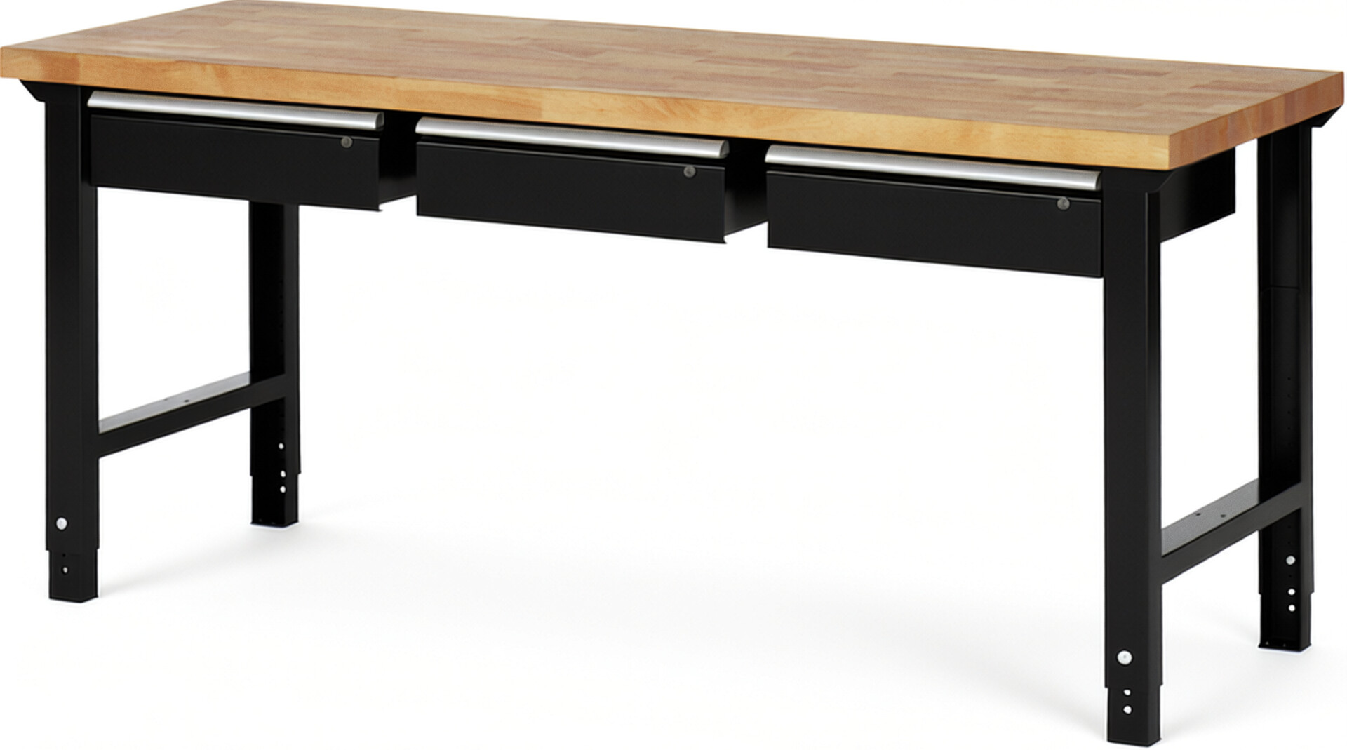 Werkbank Modell 7003 schwarz, BxTxH 2000x700x790-1140 mm,  Buche-Massiv Arbeitsplatte 40 mm,  3 Schubladen mit  Auszug 90 %