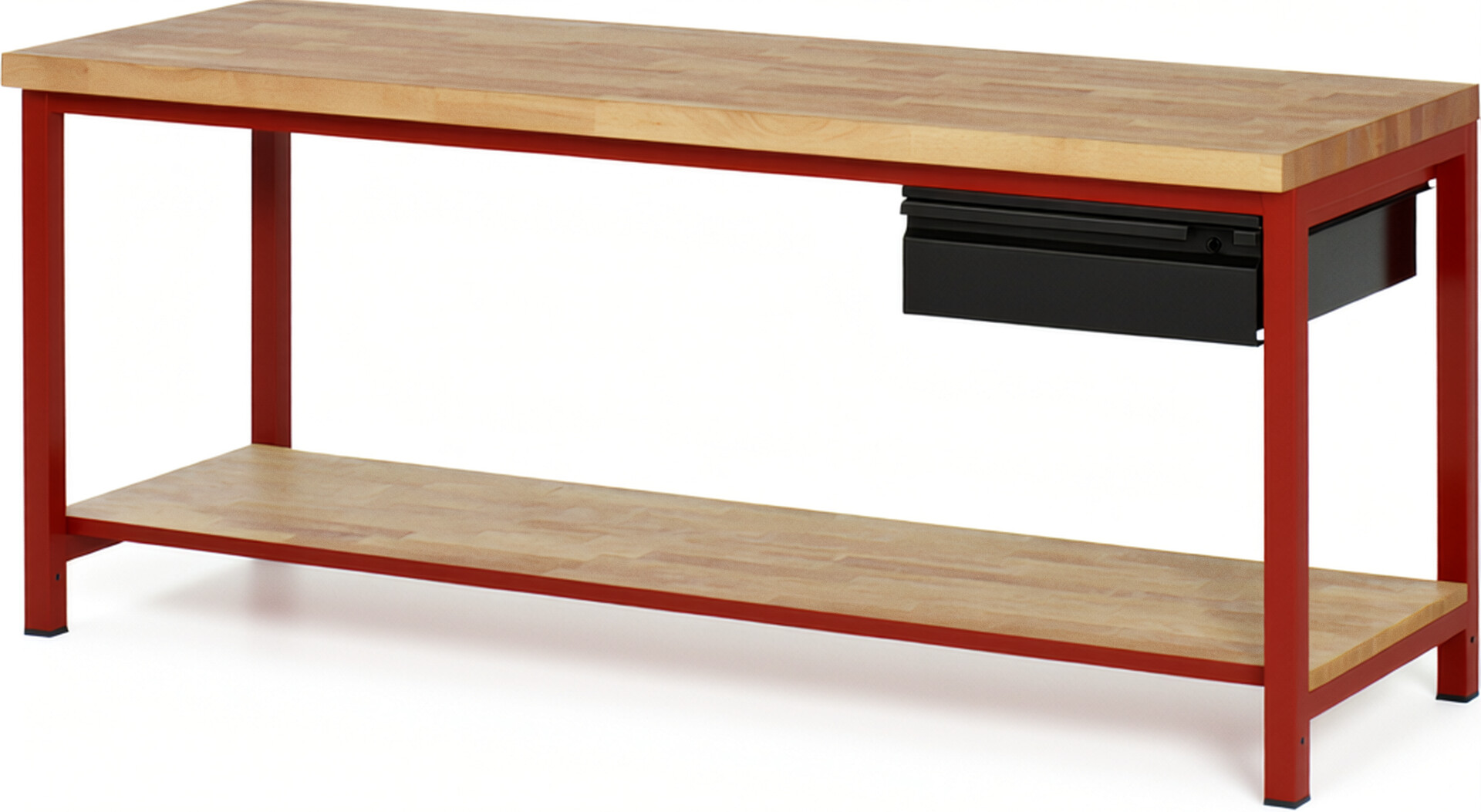 Werkbank - Modell 8001 BASIC rot - schwarz, BxTxH 2000x700x840 mm,  Buche-Massiv Arbeitsplatte 40 mm,  1 Schublade mit  Auszug 90 %