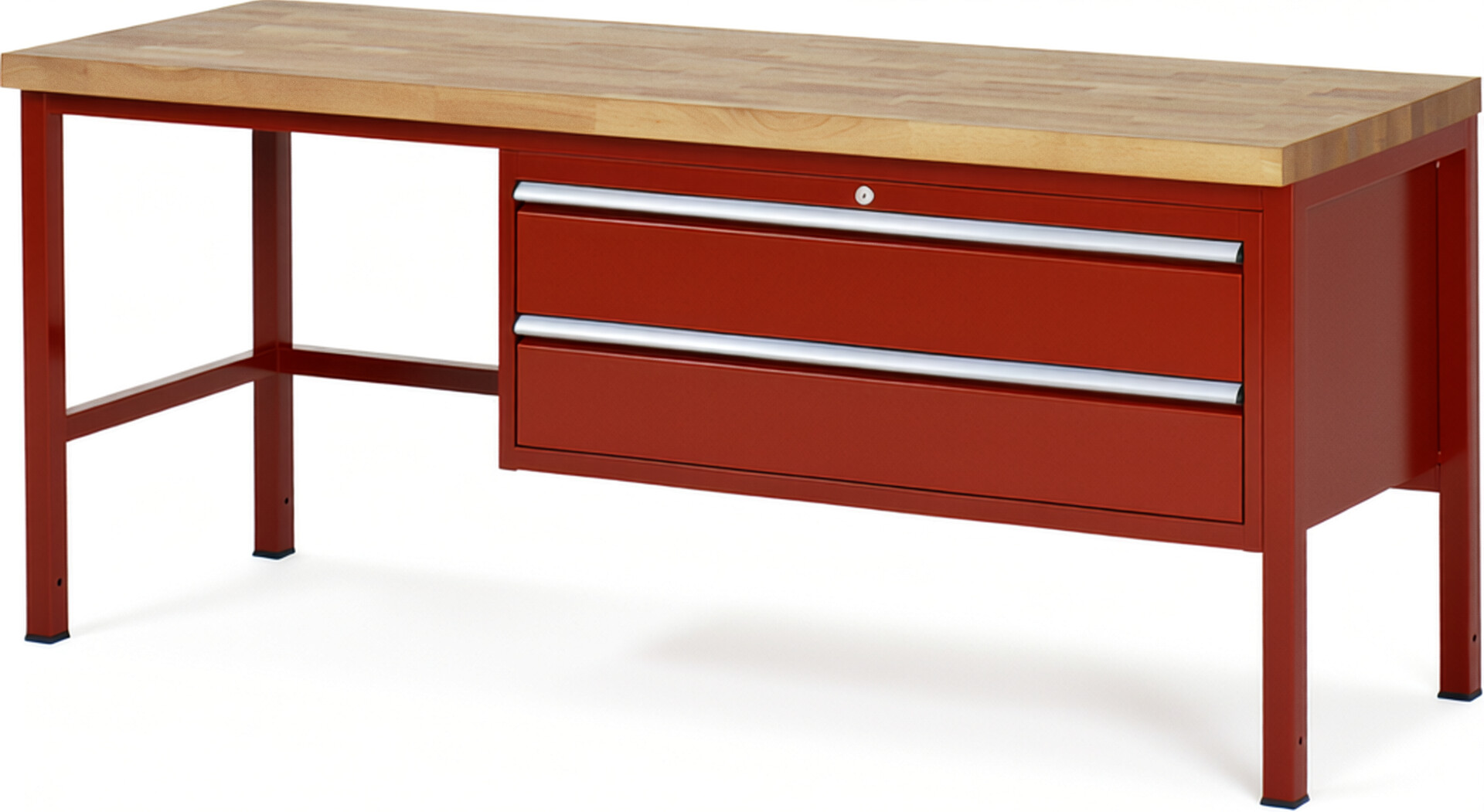 Werkbank Modell 8325 rot, BxTxH 2000x700x840 mm,  Buche-Massiv Arbeitsplatte 40 mm,  2 Schubladen mit  Vollauszug 100 % und  SoftClosing