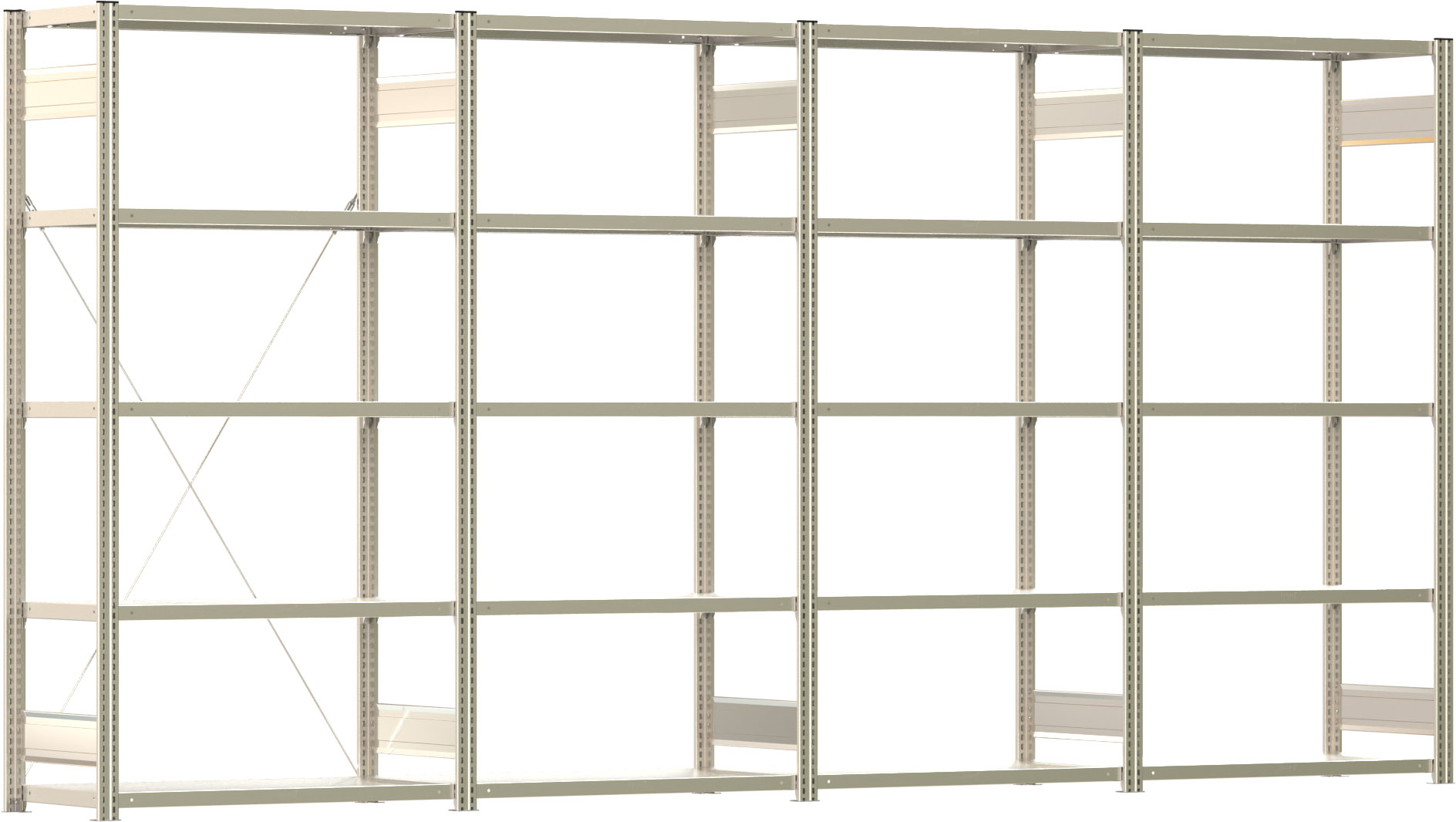 Fachbodenregal BERT - Breite: 402 cm - Tiefe: 50 cm - Höhe: 200 cm - 20 Böden - Regalreihe