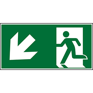 Rettungszeichen, Rettungsschild, Fluchtweg abwärts links