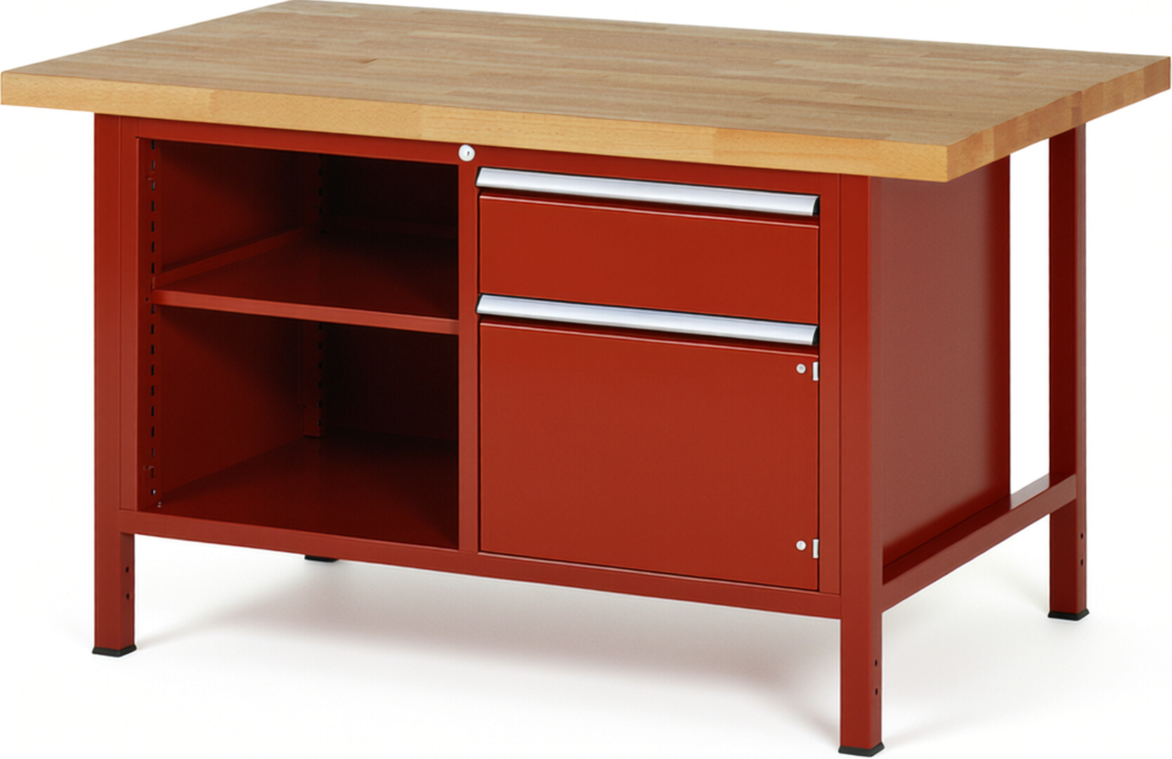 Werkbank Modell 8461 rot, BxTxH 1500x900x840-1040 mm,  Buche-Massiv Arbeitsplatte 40 mm,  1 Schublade mit  Auszug 90 %