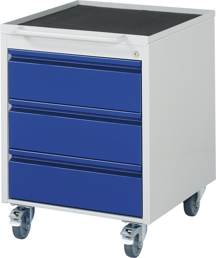 Schubladenschrank, Roll-Container, BxTxH 580x650x765 mm, Schubladen 3x180 mm, RAL 7035/5010