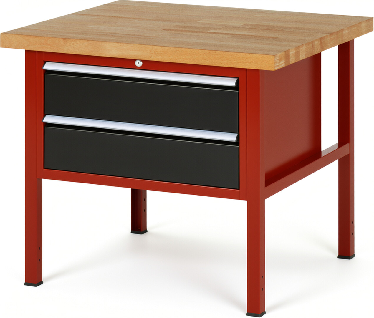 Werkbank Modell 8225 rot - schwarz, BxTxH 1000x900x840-1040 mm,  Buche-Massiv Arbeitsplatte 40 mm,  2 Schubladen mit  Auszug 90 %