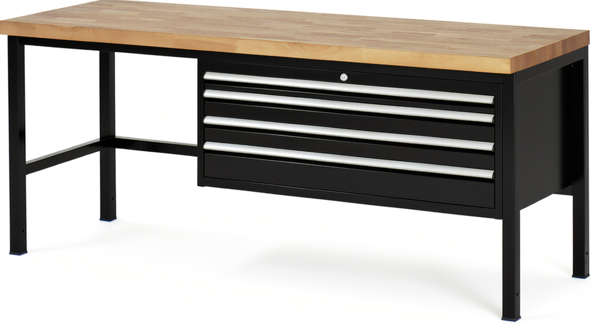 Werkbank Modell 8332 schwarz, BxTxH 2000x700x840 mm,  Buche-Massiv Arbeitsplatte 40 mm,  4 Schubladen mit  Auszug 90 %