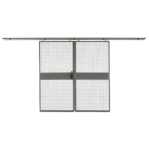 Doppel-Schiebetür für Trennwandschutzgitter , BxH 2000x2200 mm, RAL 7037 staubgrau