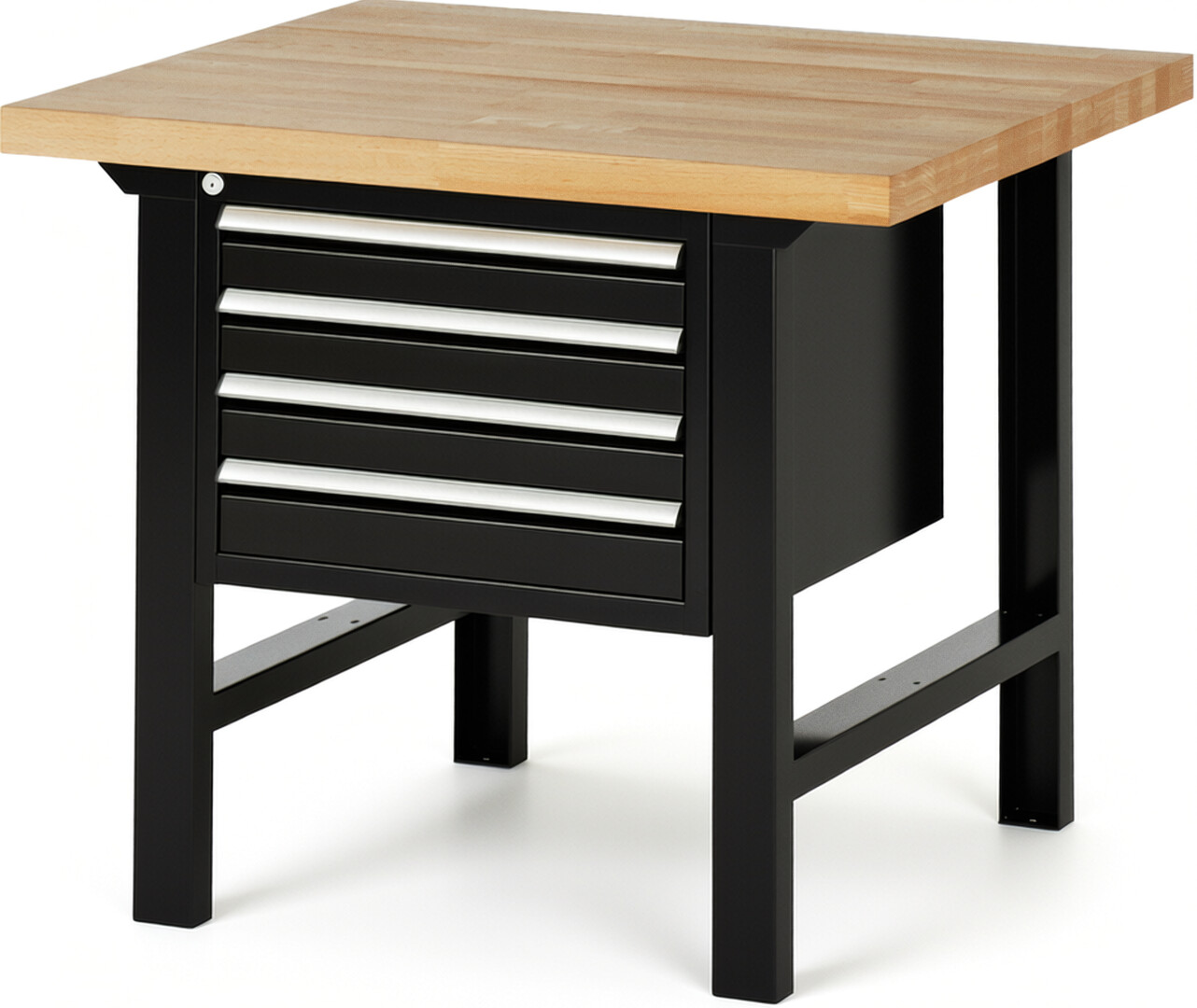 Werkbank Modell 7133 schwarz, BxTxH 1000x900x840 mm,  Buche-Massiv Arbeitsplatte 40 mm,  4 Schubladen mit  Auszug 90 %