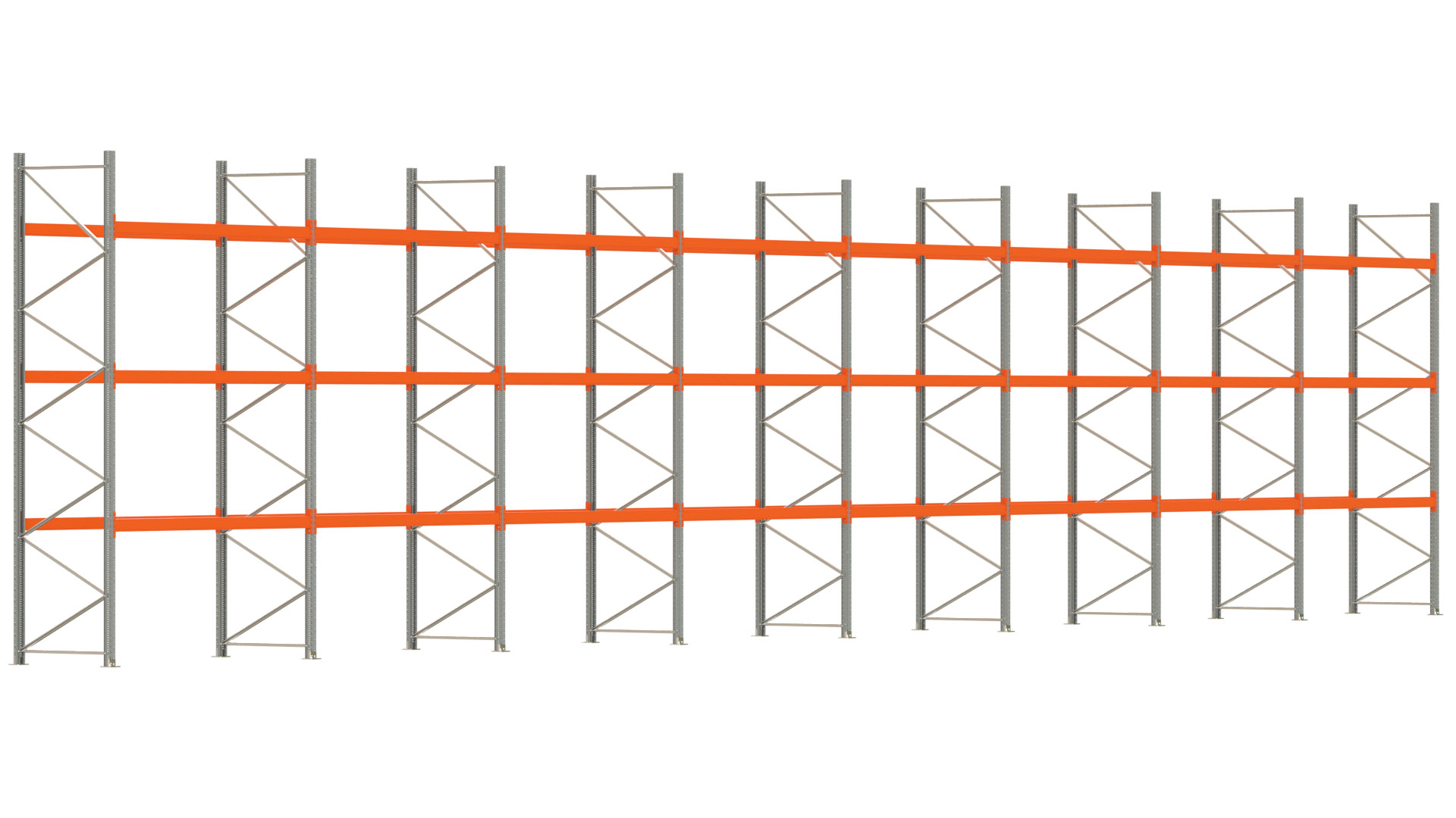 Palettenregal ARTUS - Breite 2236,5 cm - Höhe 450 cm - Tiefe 110 cm - Fachlast 2000 kg - 96 Palettenstellplätze