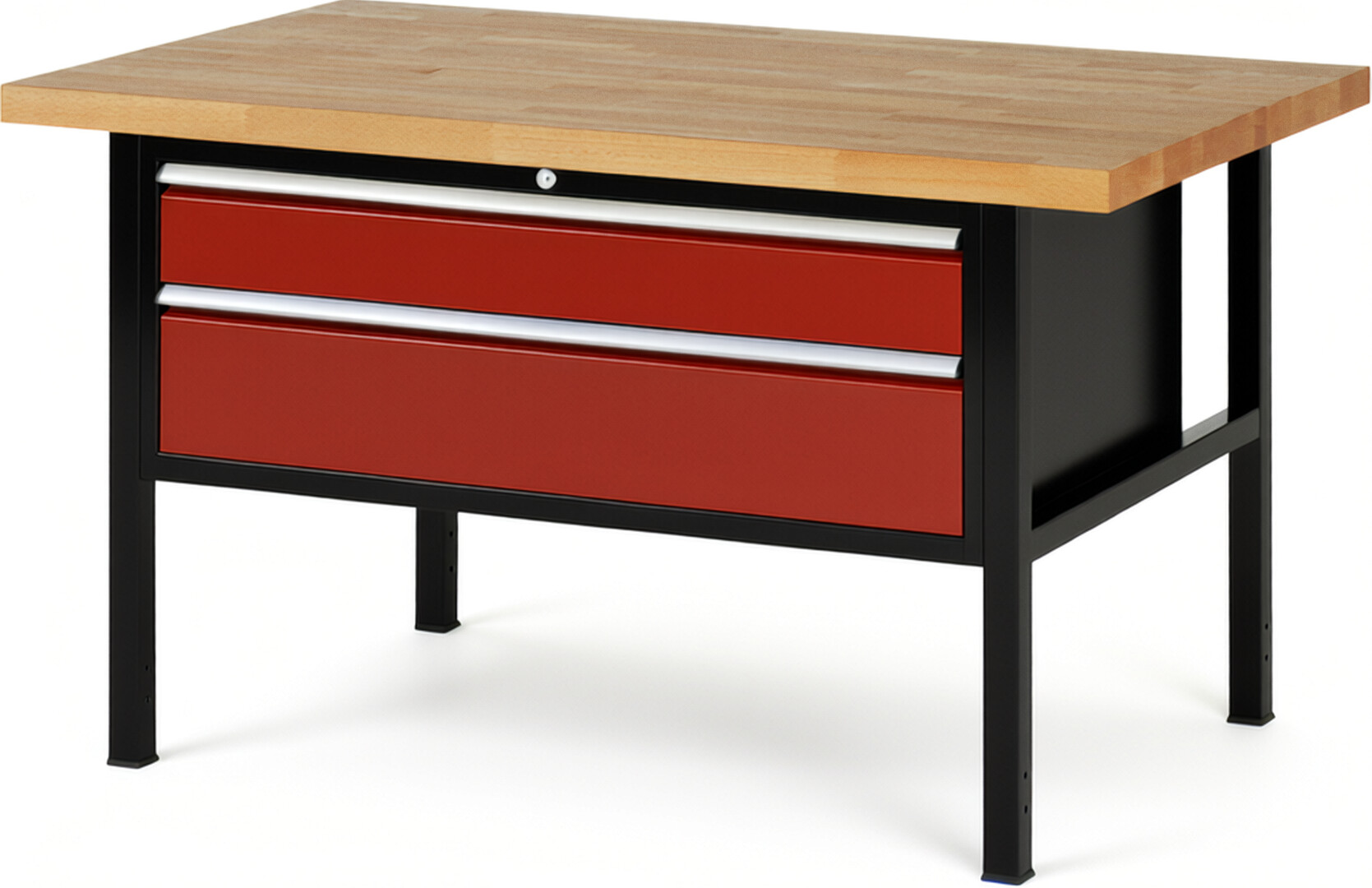 RAU Werkbank schwarz - rot - Breite 150 cm - Tiefe 90 cm - Höhe 104 cm - Buche-Massiv Arbeitsplatte 40 mm