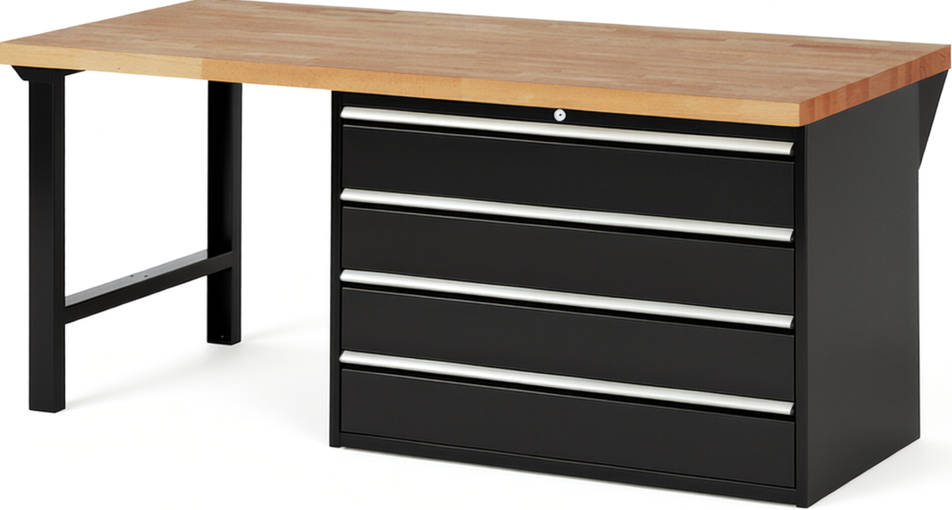 Werkbank Modell 7709 schwarz, BxTxH 2000x900x890 mm,  Buche-Massiv Arbeitsplatte 40 mm,  4 Schubladen mit  Auszug 90 %