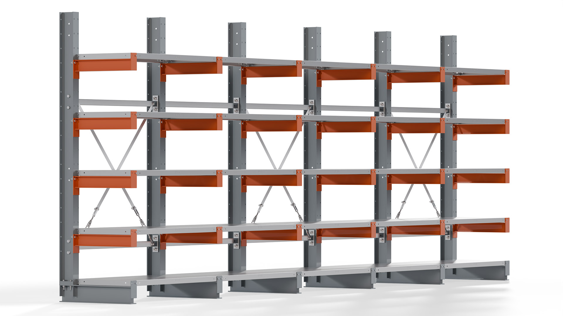 Kragarmregal KARL basic - lackiert - Breite: 500 cm - Höhe: 200 cm - Tiefe: 50 cm - Traglast je Kragarm: 870 kg - einseitig