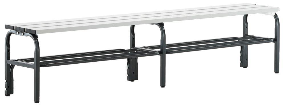 Garderobenbank mit Aluleisten, Breite 150 cm, Höhe 45 cm, Tiefe 35 cm