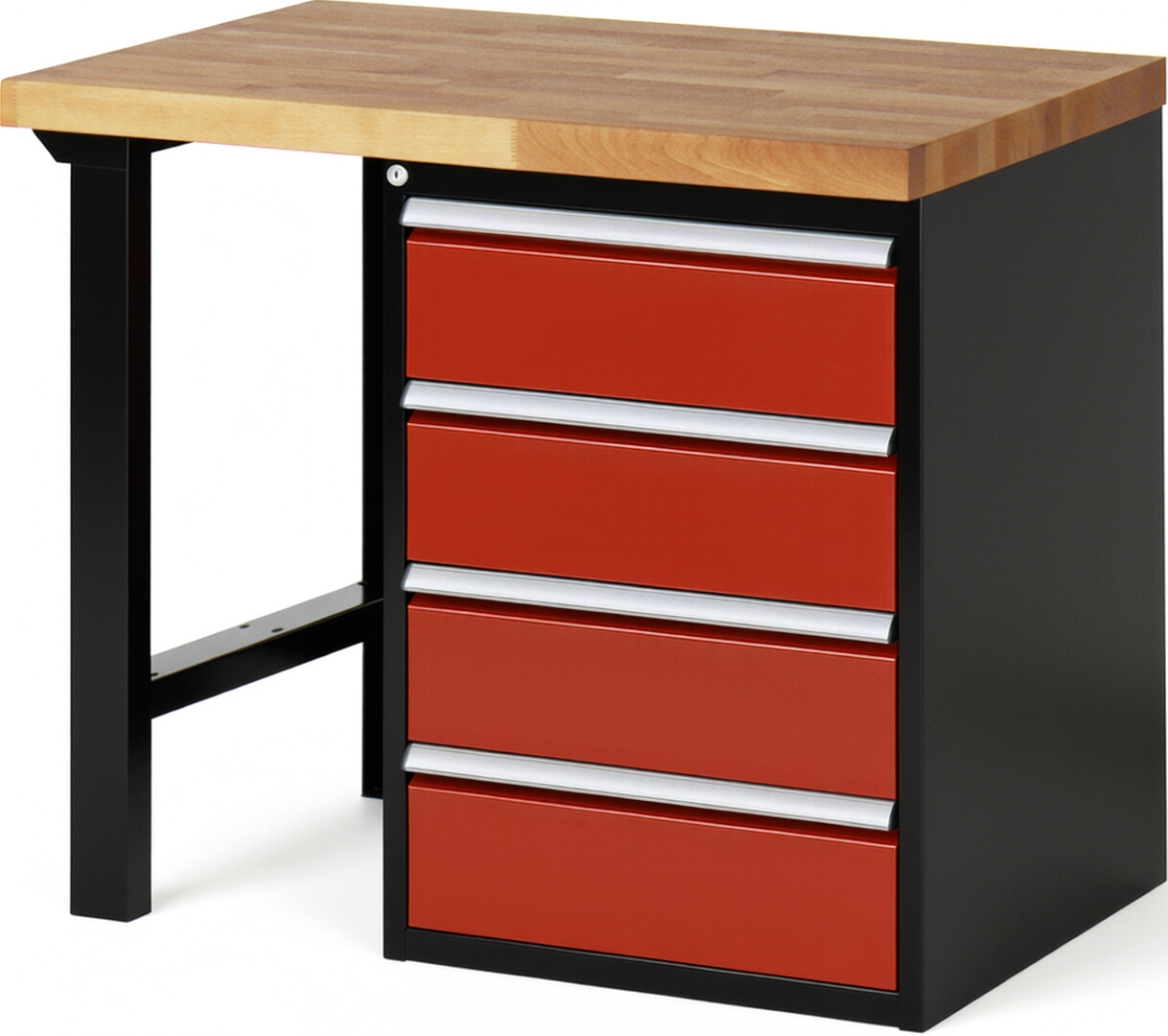 RAU Werkbank schwarz - rot - Breite 100 cm - Tiefe 90 cm - Höhe 89 cm - Buche-Massiv Arbeitsplatte 40 mm