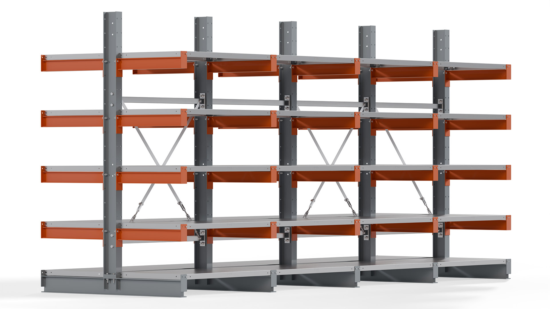 Kragarmregal KARL basic - lackiert - Breite: 400 cm - Höhe: 200 cm - Tiefe: 60 cm - Traglast je Kragarm: 740 kg - beidseitig