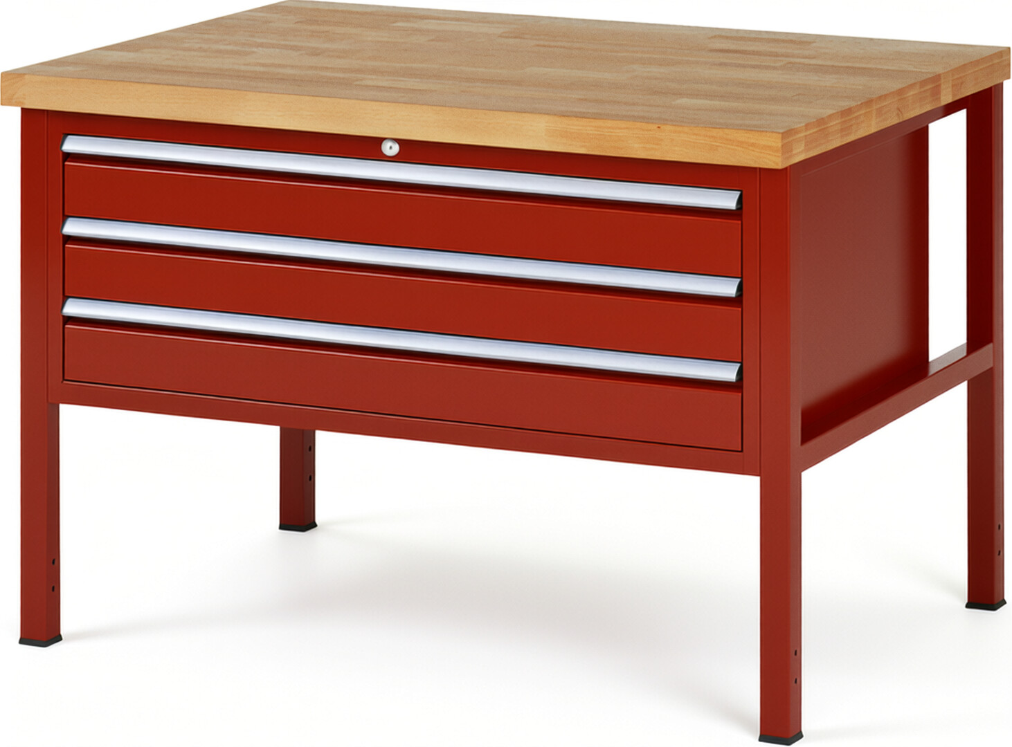 Werkbank Modell 8327 rot, BxTxH 1250x900x840 mm,  Buche-Massiv Arbeitsplatte 40 mm,  3 Schubladen mit  Auszug 90 %