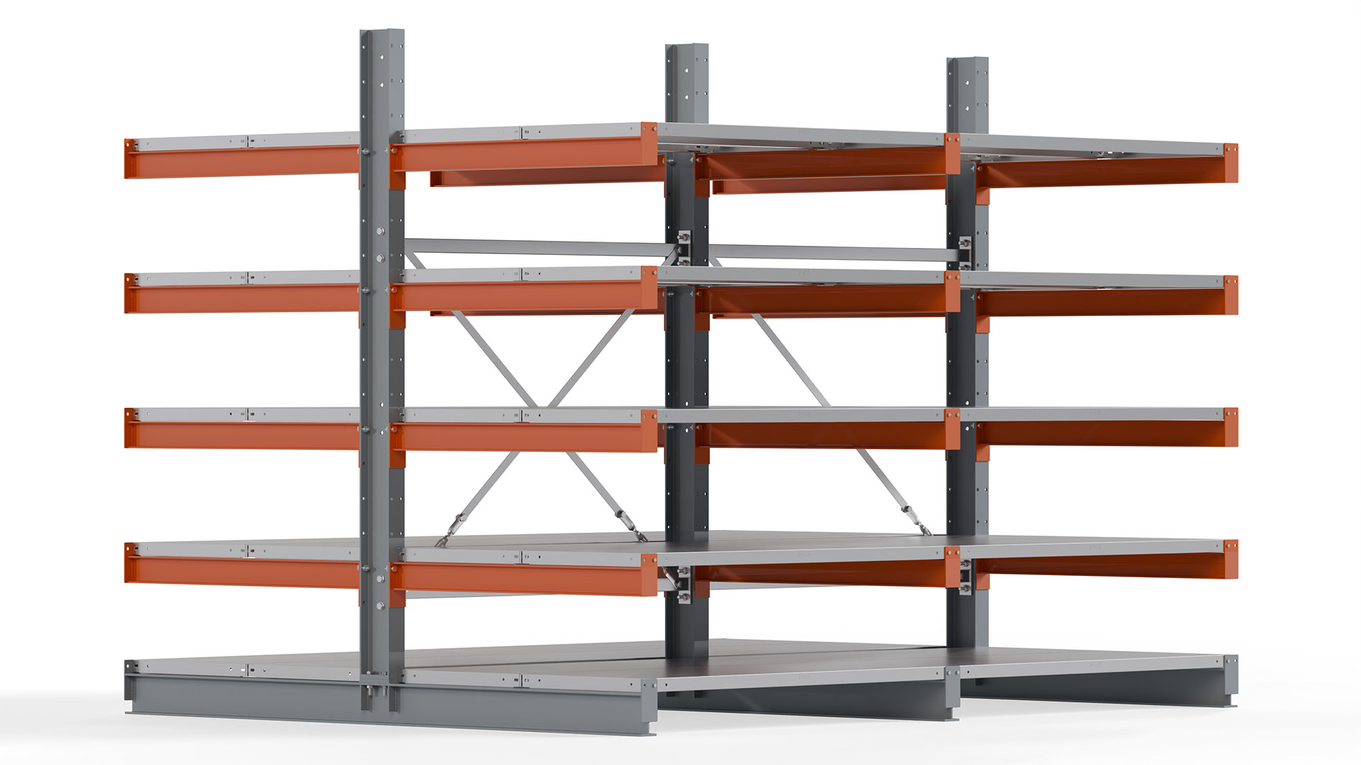 Kragarmregal KARL basic - lackiert - Breite: 256 cm - Höhe: 200 cm - Tiefe: 100 cm - Traglast je Kragarm: 450 kg - beidseitig