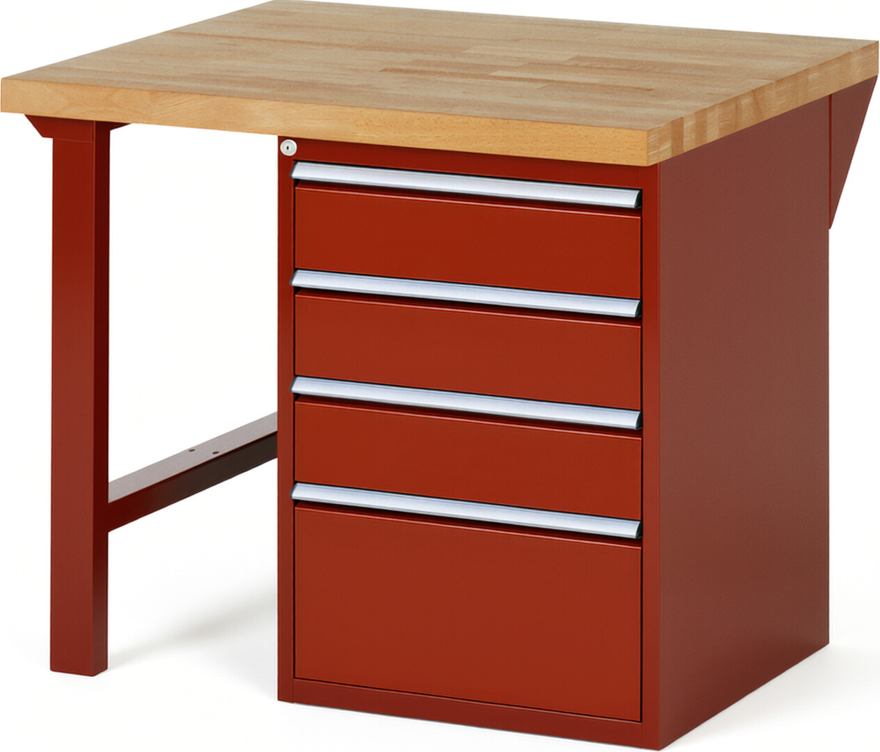 Werkbank Modell 7510 rot, BxTxH 1000x900x890 mm,  Buche-Massiv Arbeitsplatte 40 mm,  4 Schubladen mit  Auszug 90 %