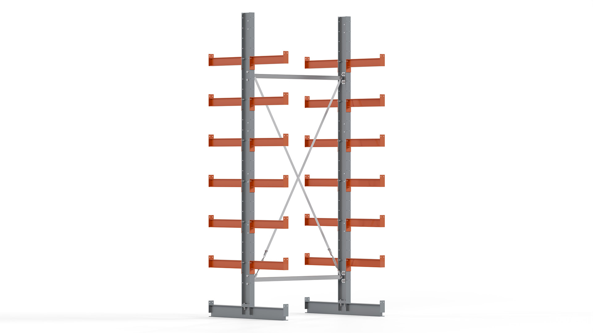 Kragarmregal KARL basic - lackiert - Breite: 128 cm - Höhe: 300 cm - Tiefe: 50 cm - Traglast je Kragarm: 870 kg - beidseitig