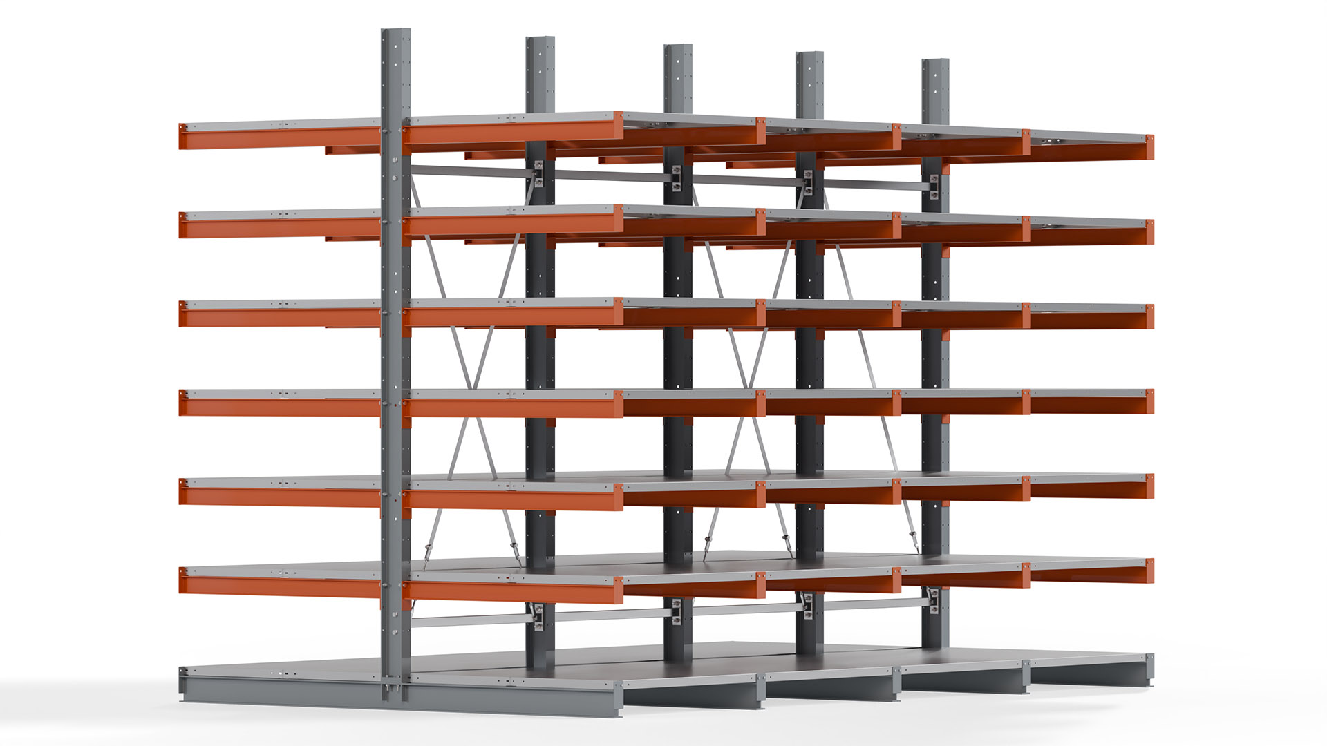 Kragarmregal KARL basic - lackiert - Breite: 400 cm - Höhe: 300 cm - Tiefe: 120 cm - Traglast je Kragarm: 370 kg - beidseitig