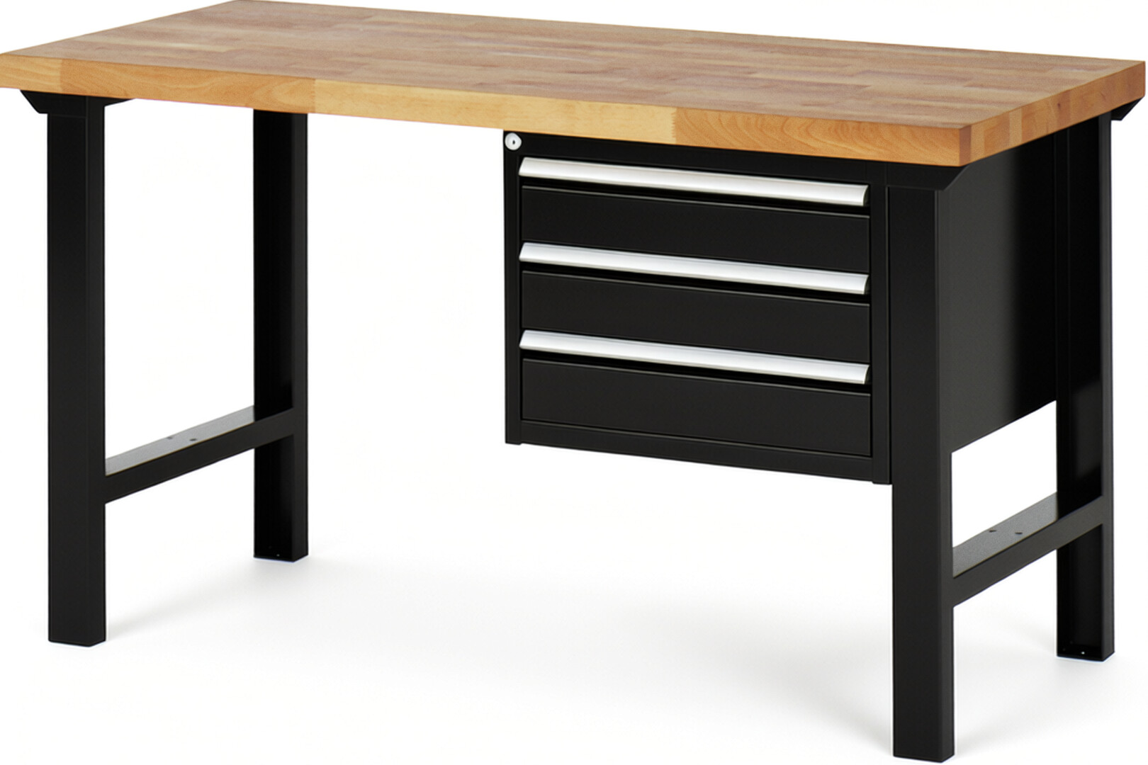 Werkbank Modell 7127 schwarz, BxTxH 1500x700x840 mm,  Buche-Massiv Arbeitsplatte 40 mm,  3 Schubladen mit  Auszug 90 %