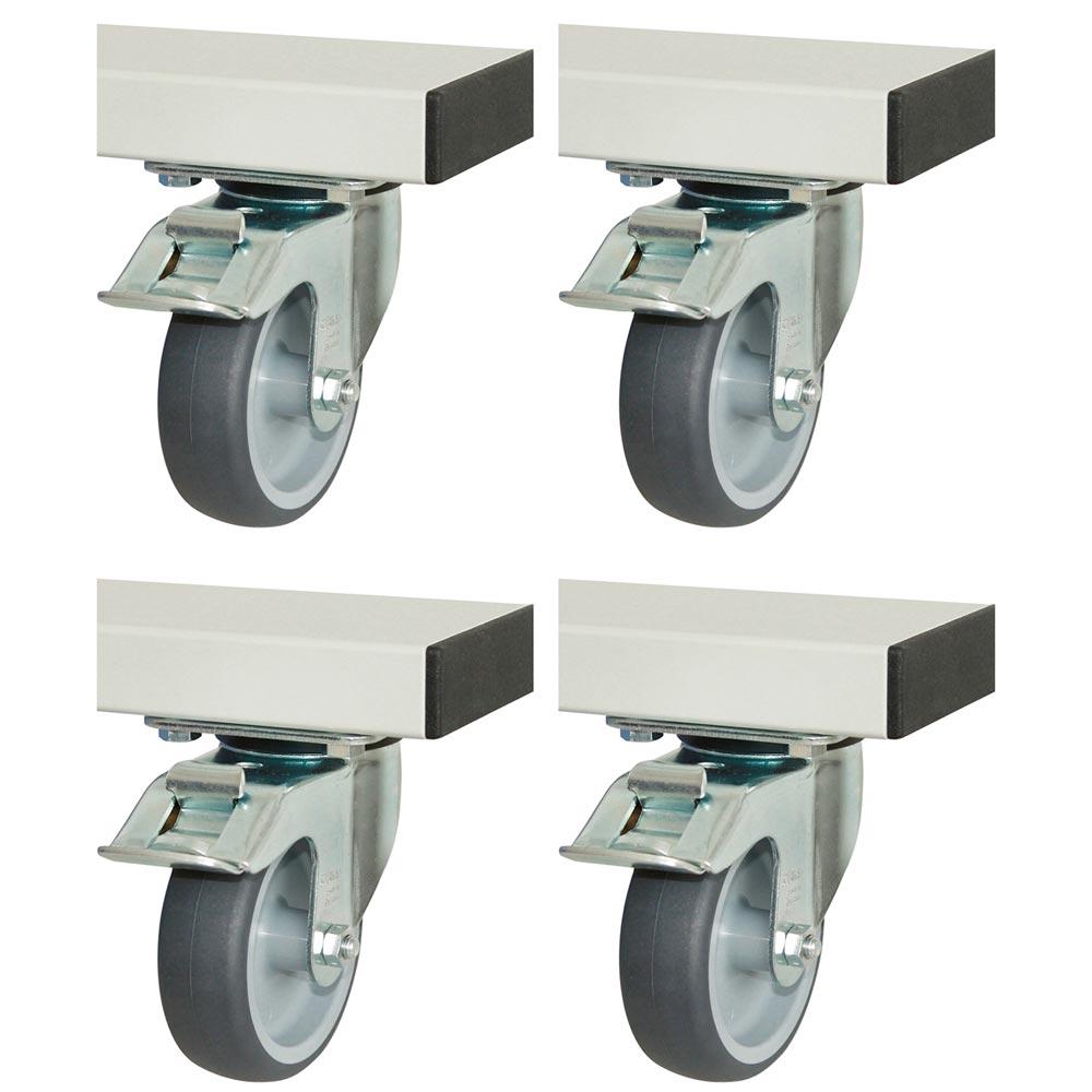 Rollensatz Arbeitstische zu elektr. Höhenverst. Arbeitstische, 4 Lenkrollen mit Feststeller, Flächenlast 300 kg