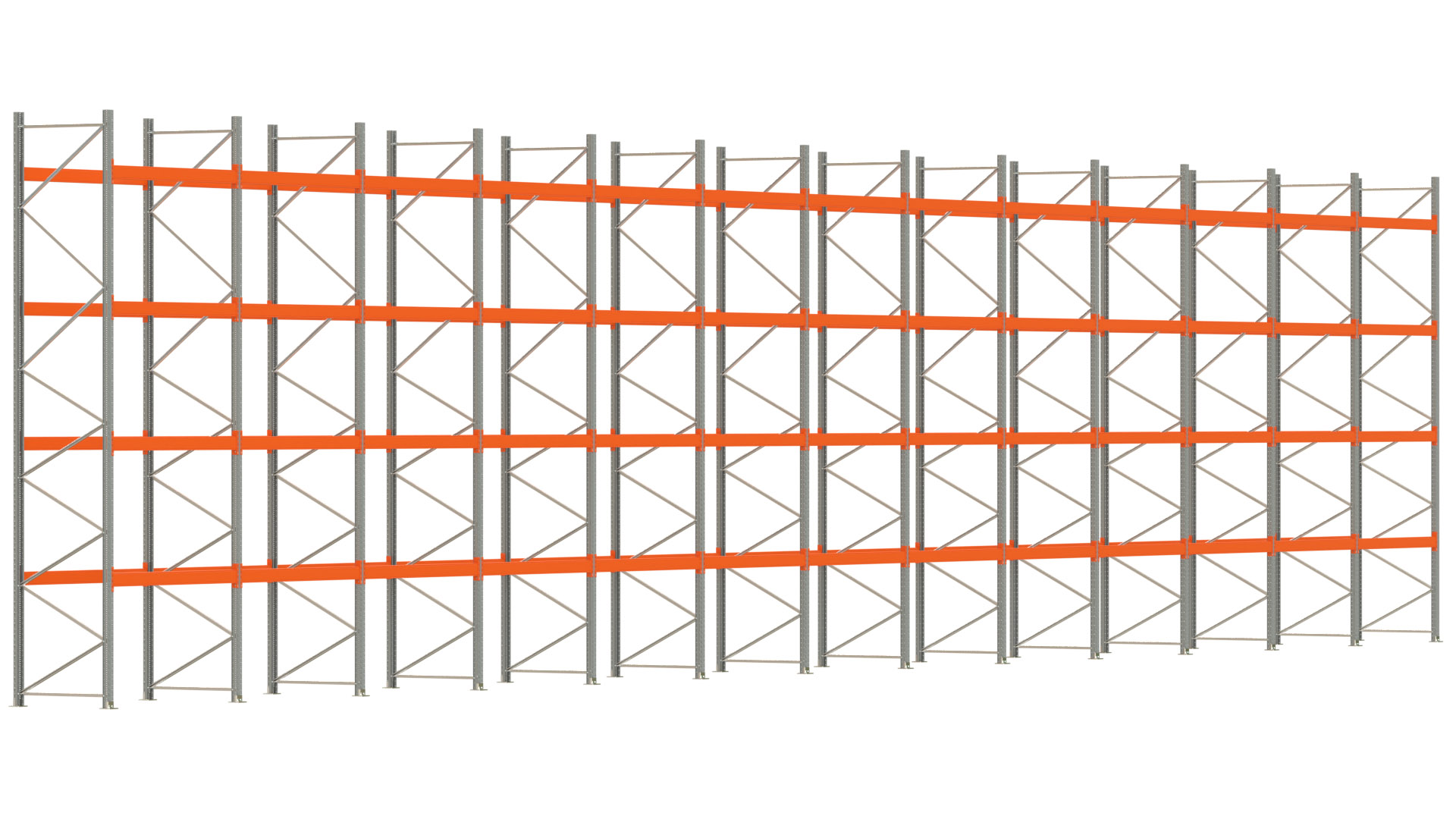 Palettenregal ARTUS - Breite 2589 cm - Höhe 550 cm - Tiefe 110 cm - Fachlast 3000 kg - 130 Palettenstellplätze