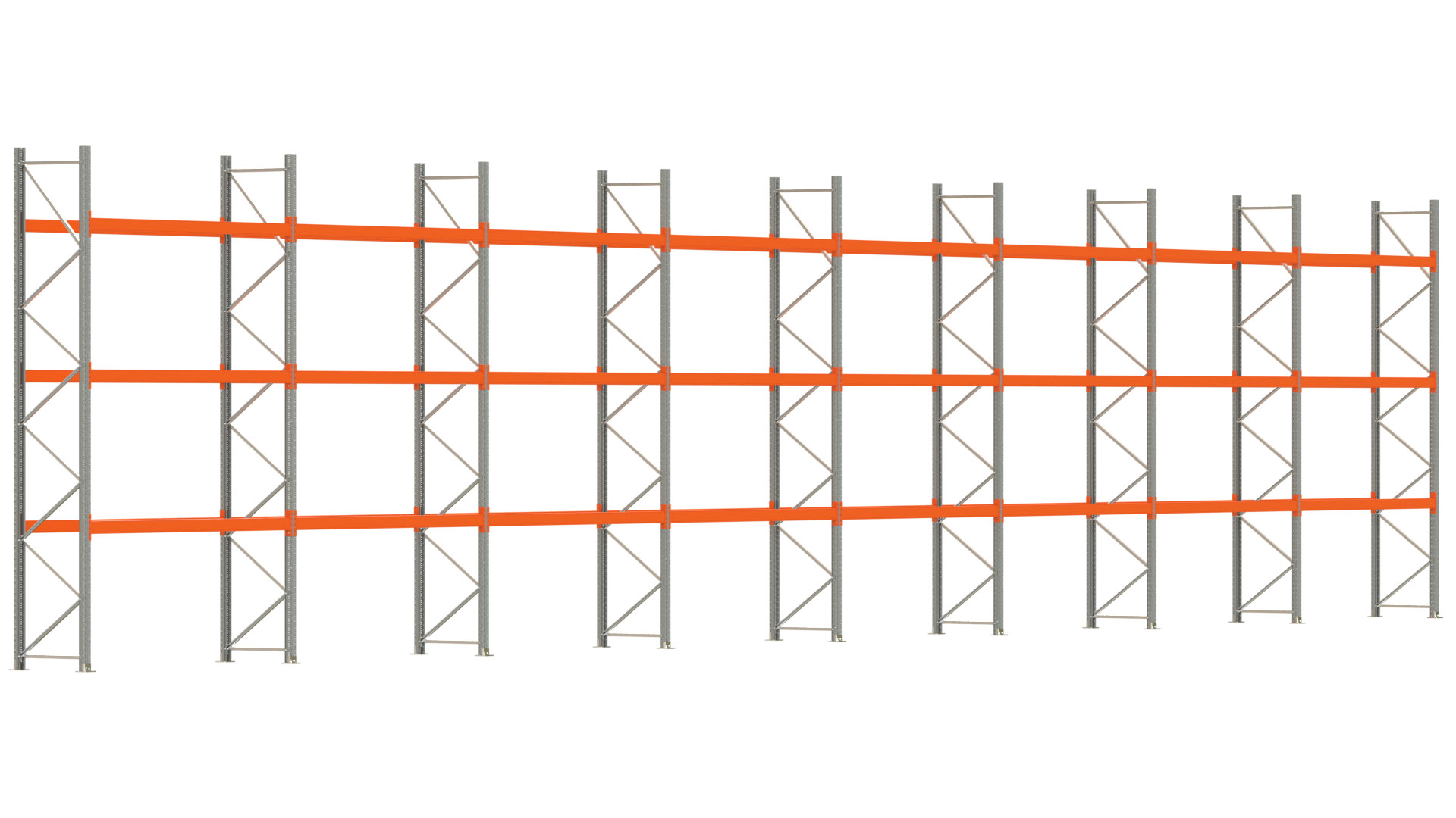 Palettenregal ARTUS - Breite 2236,5 cm - Höhe 450 cm - Tiefe 80 cm - Fachlast 2000 kg - 64 Palettenstellplätze