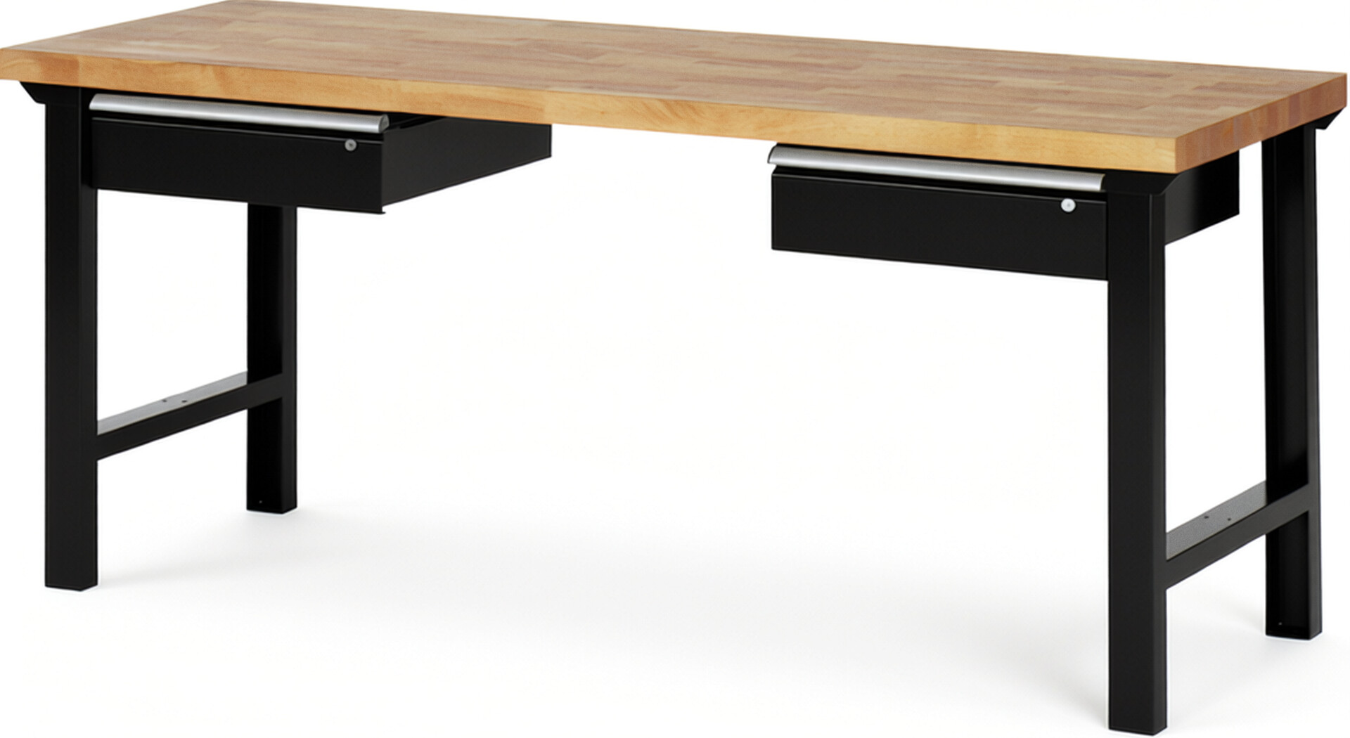 Werkbank Modell 7002 schwarz, BxTxH 2000x700x840 mm,  Buche-Massiv Arbeitsplatte 40 mm,  2 Schubladen mit  Auszug 90 %