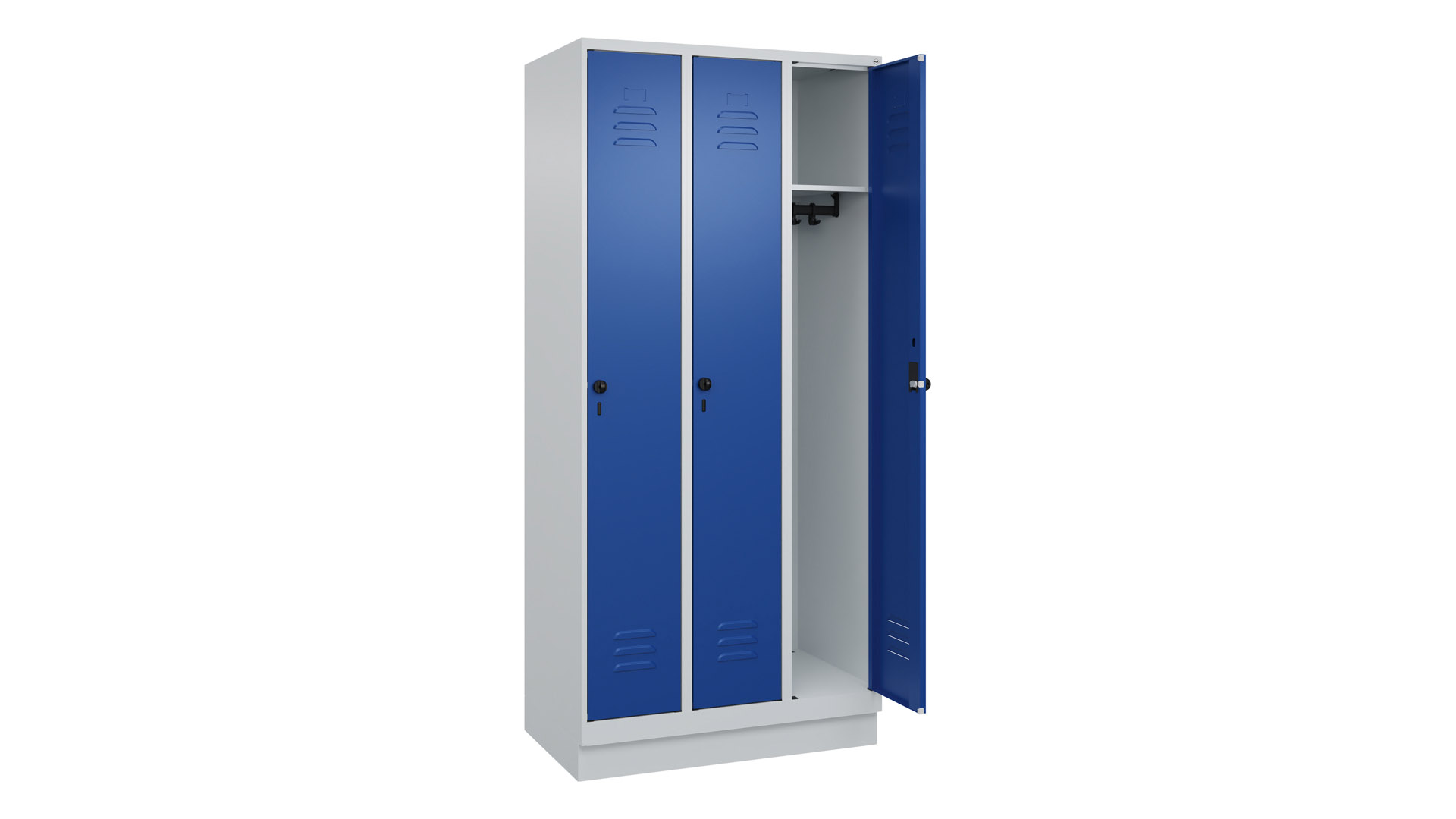 Spind - Garderobenschrank, Breite 90 cm, Höhe 195 cm, Tiefe 50 cm, 3 Abteile
