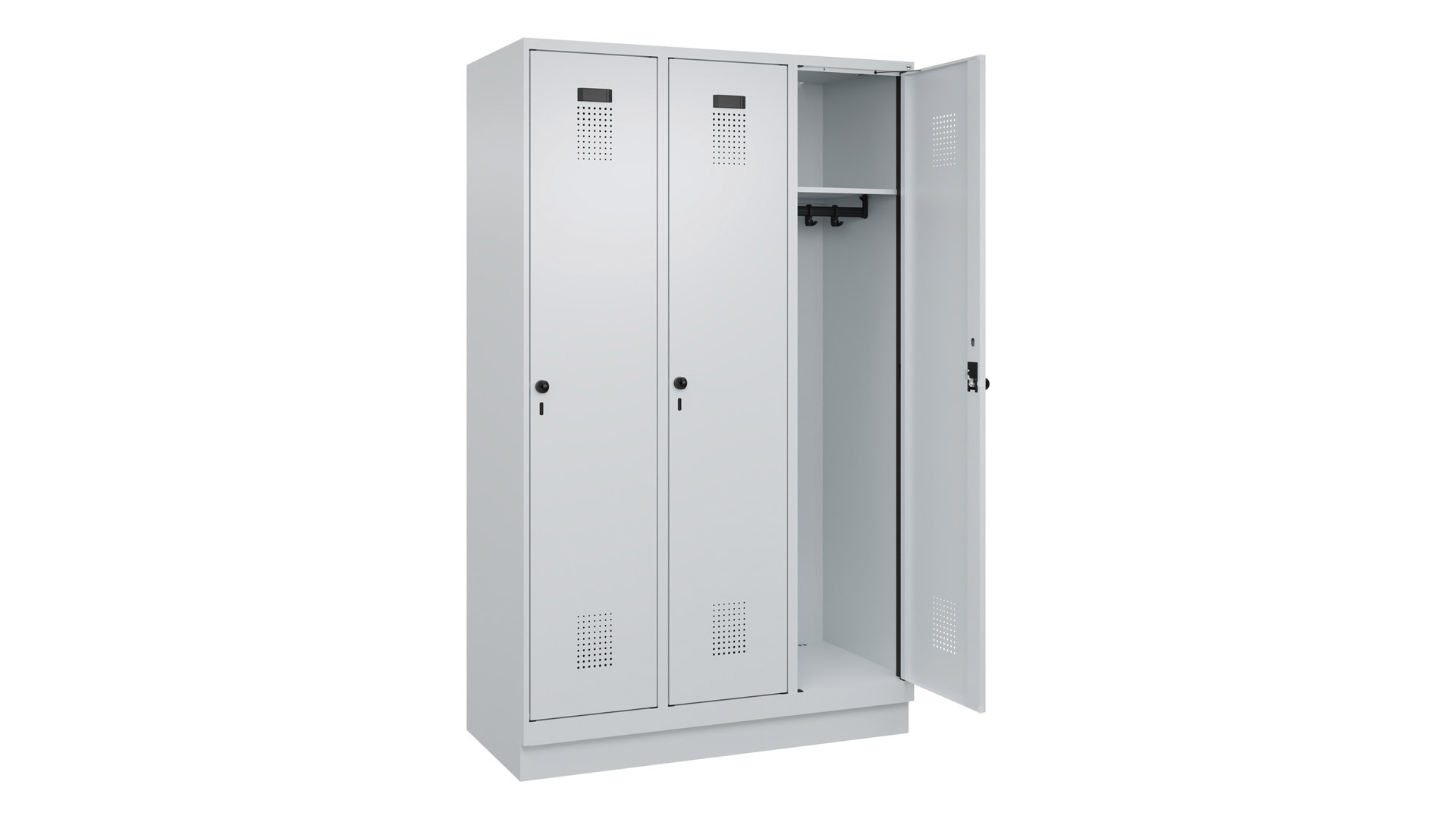 Spind - Garderobenschrank, Breite 120 cm, Höhe 195 cm, Tiefe 50 cm, 3 Abteile