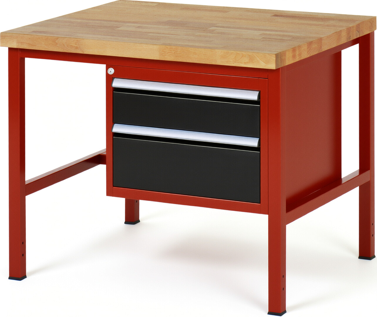 Werkbank Modell 8123 rot - schwarz, BxTxH 1000x900x840-1040 mm,  Buche-Massiv Arbeitsplatte 40 mm,  2 Schubladen mit  Auszug 90 %