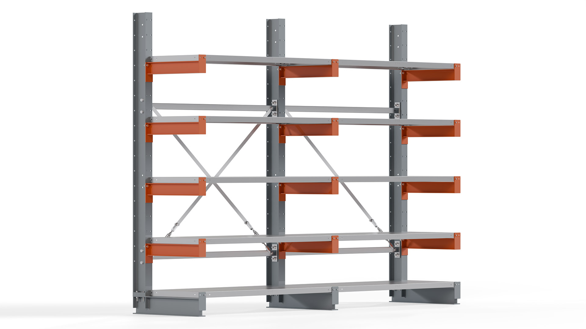 Kragarmregal KARL basic - lackiert - Breite: 256 cm - Höhe: 200 cm - Tiefe: 50 cm - Traglast je Kragarm: 870 kg - einseitig