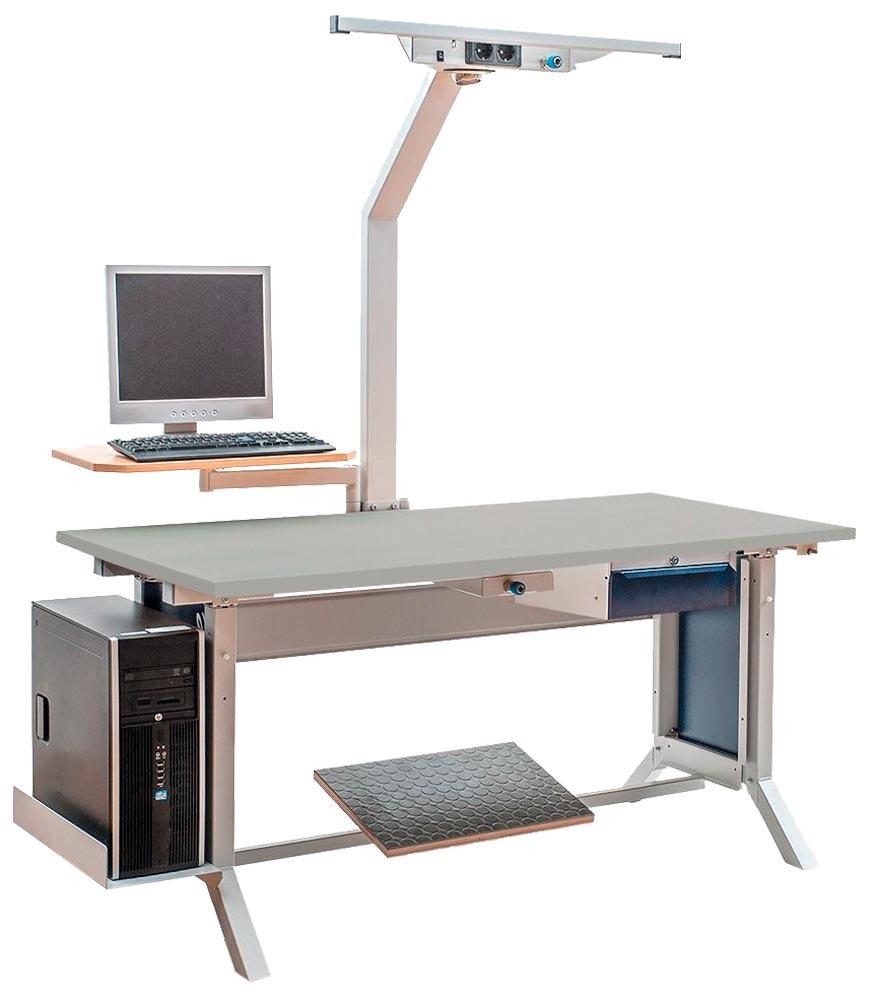 Steharbeitsplatz, Arbeitsplatzsystem, Breite 150 cm, Tiefe 75 cm, Höhe 110 cm,  Schublade(n), Platte: Melaminharzbeschichtet