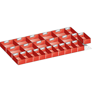 Schubladentrenner, Schubladenteiler, Einsatzkästen. 23 Einsatzkästen, 1 Distanzwinkel, für FH 95 mm