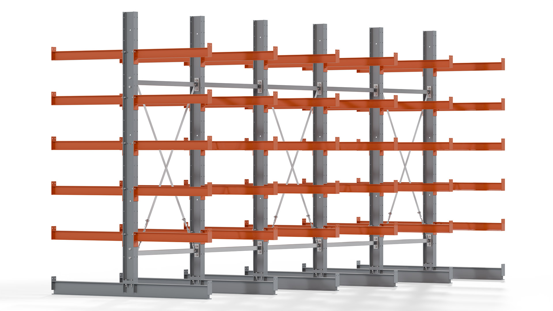 Kragarmregal KARL basic - lackiert - Breite: 500 cm - Höhe: 250 cm - Tiefe: 80 cm - Traglast je Kragarm: 550 kg - beidseitig