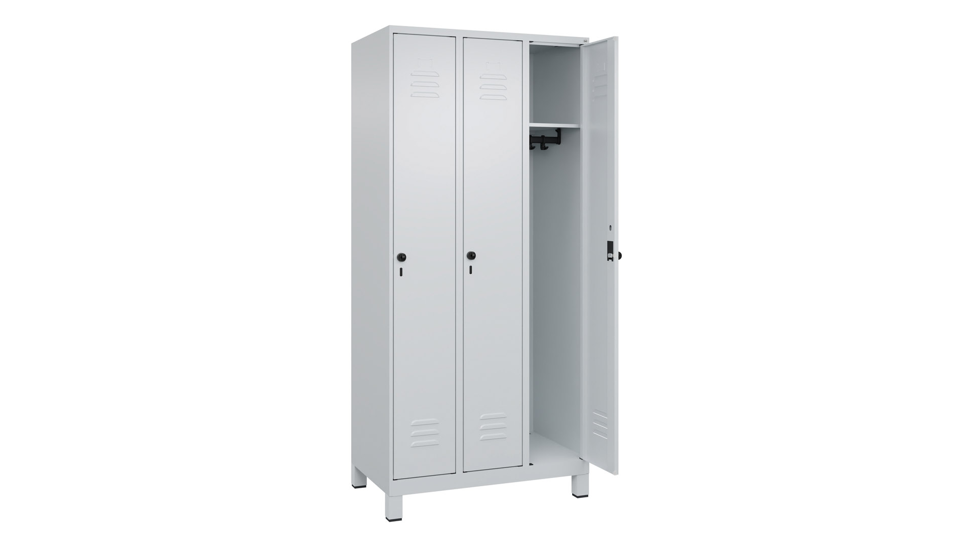 Spind - Garderobenschrank, Breite 90 cm, Höhe 195 cm, Tiefe 50 cm, 3 Abteile