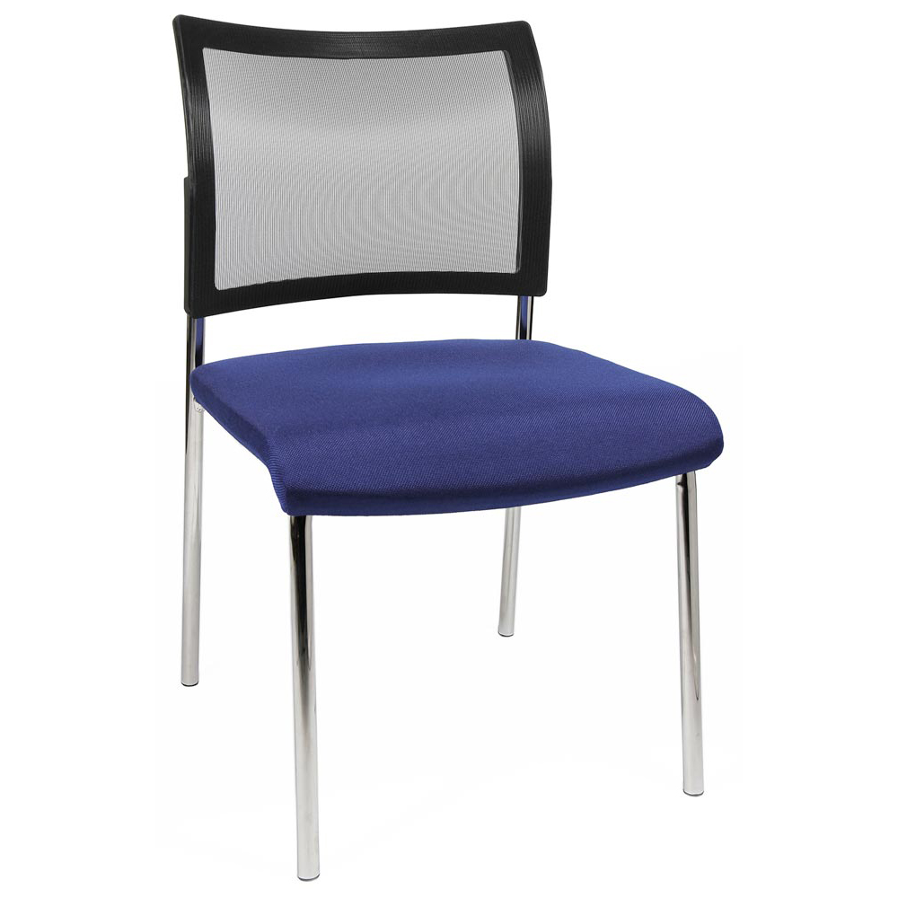 Stapelstuhl, Sitz-BxTxH 480x450x430 mm, Gesamthöhe 830 mm, 4-Fuß-Gestell verchromt, Netzrücken schwarz, Sitzpolster schwarz/royalblau, VE 2 Stück