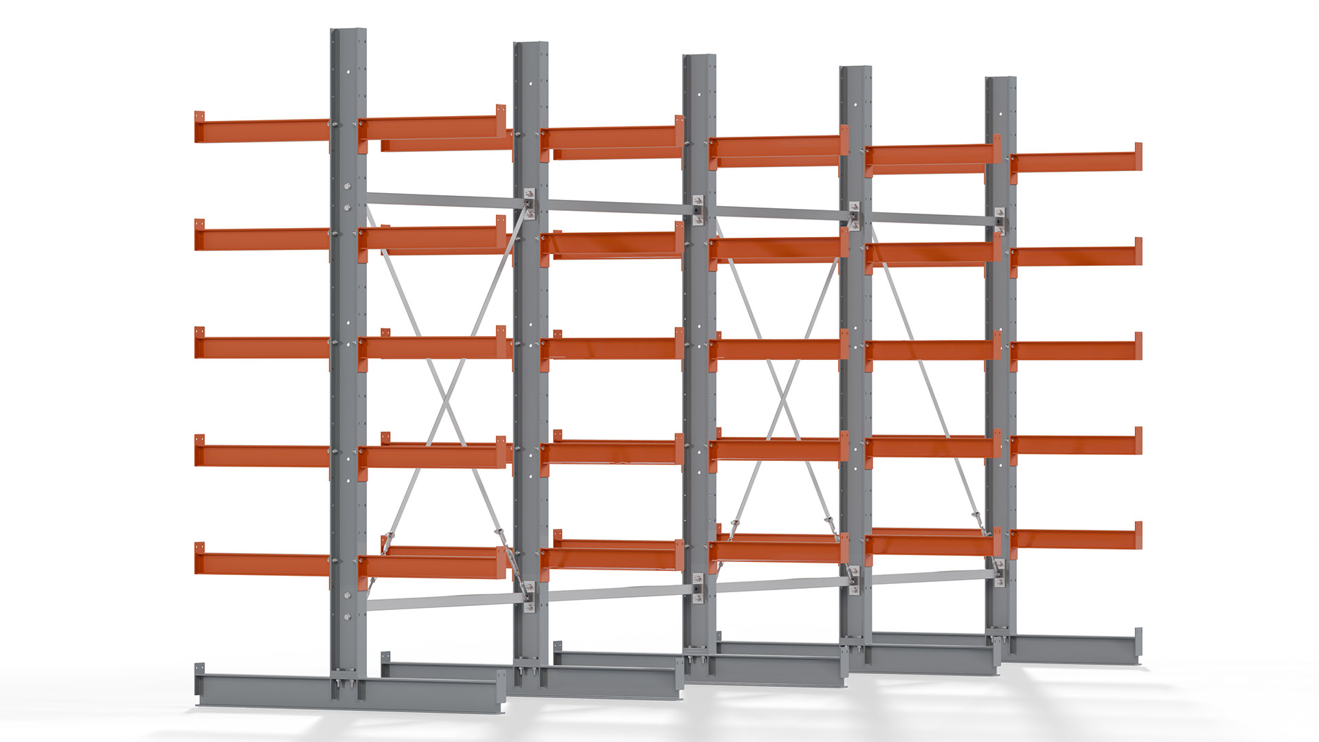 Kragarmregal KARL basic - lackiert - Breite: 512 cm - Höhe: 250 cm - Tiefe: 60 cm - Traglast je Kragarm: 730 kg - beidseitig