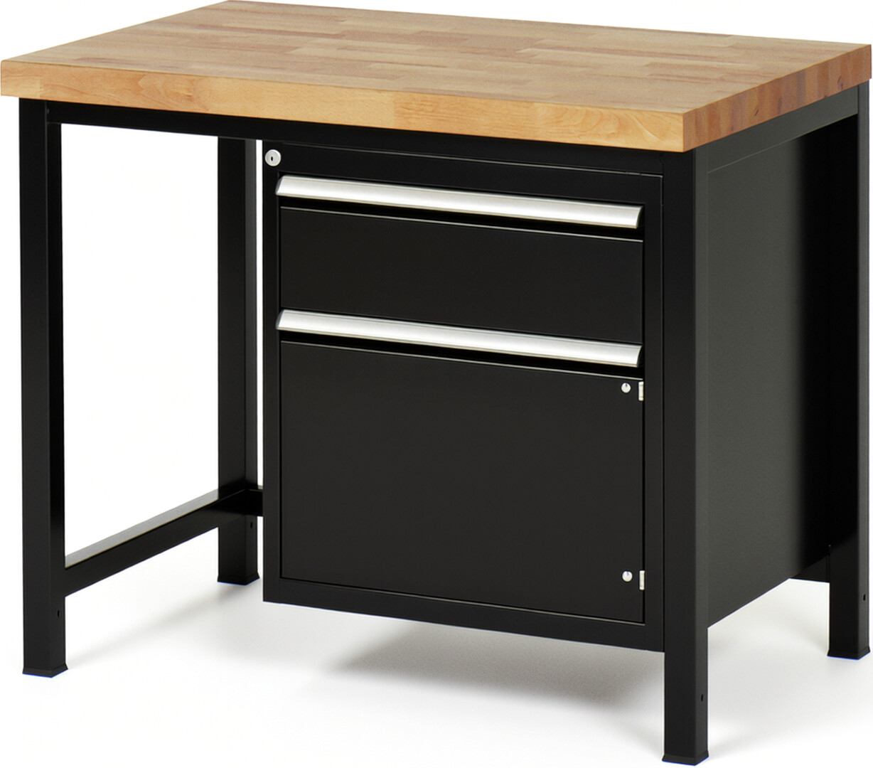 Werkbank Modell 8152 schwarz, BxTxH 1000x700x840 mm,  Buche-Massiv Arbeitsplatte 40 mm,  1 Schublade mit  Auszug 90 %