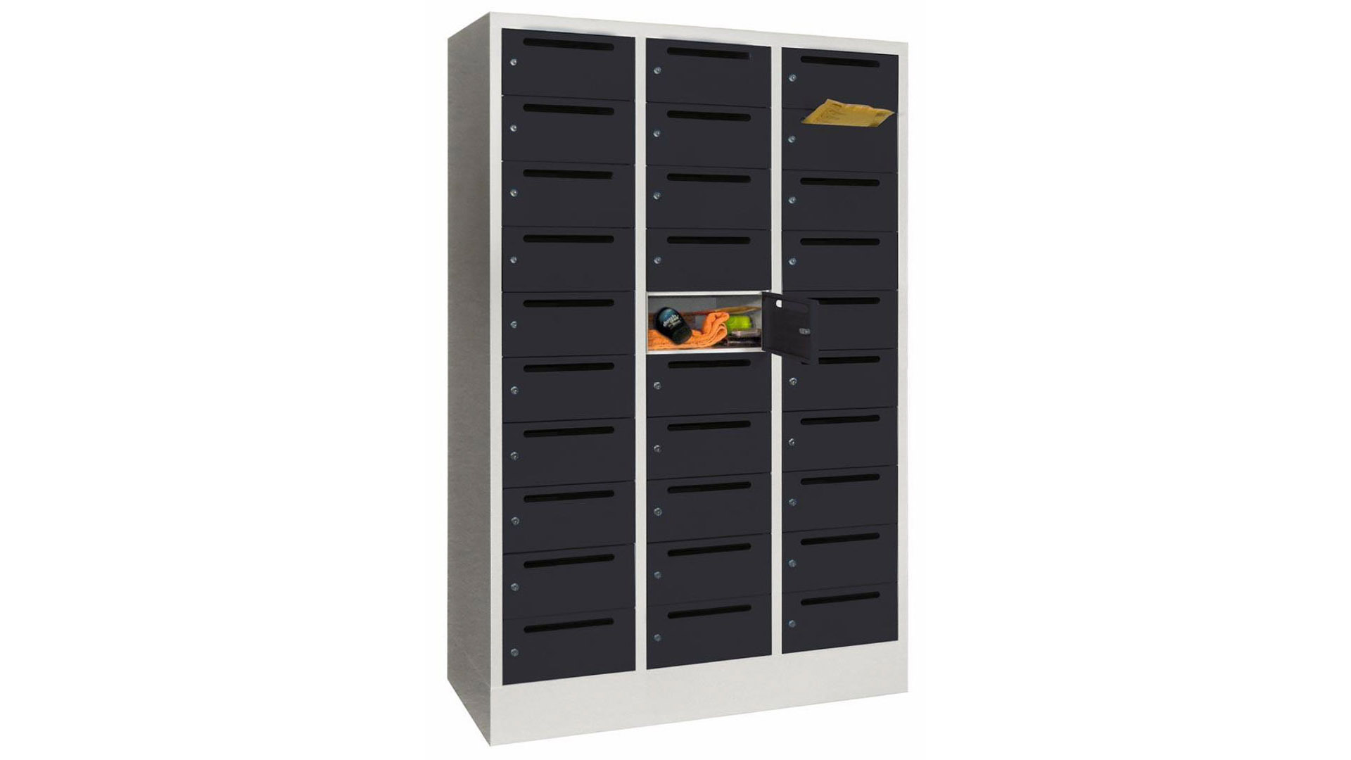 Postverteilerschrank, Breite 90 cm, Höhe 185 cm, Tiefe 50 cm, 30 Fächer