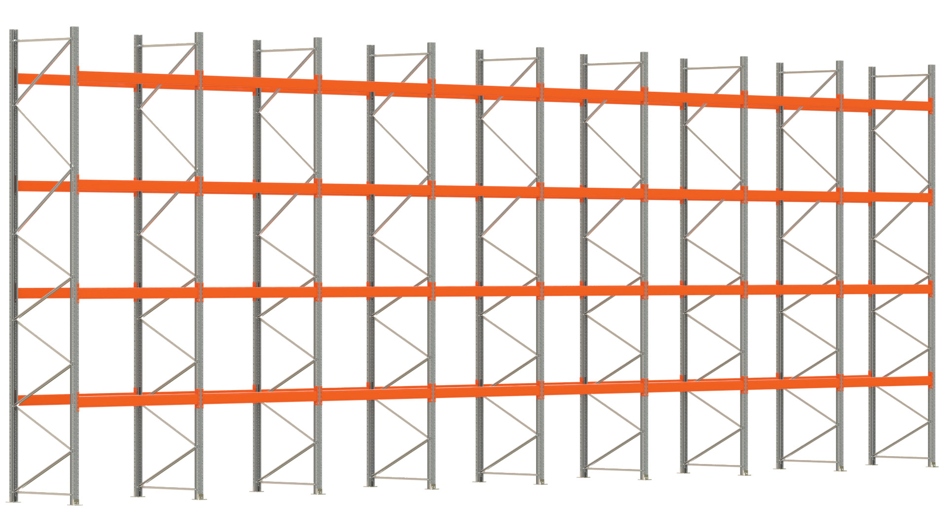Palettenregal ARTUS - Breite 1596,5 cm - Höhe 550 cm - Tiefe 110 cm - Fachlast 3000 kg - 80 Palettenstellplätze