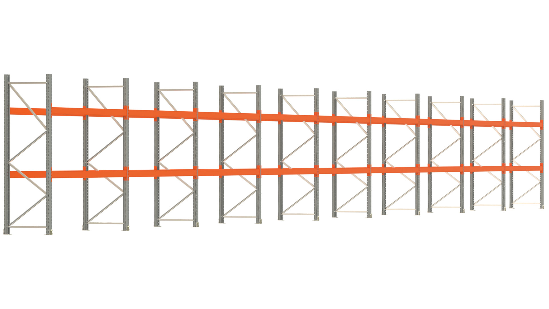 Palettenregal ARTUS - Breite 2515 cm - Höhe 250 cm - Tiefe 80 cm - Fachlast 3000 kg - 54 Palettenstellplätze