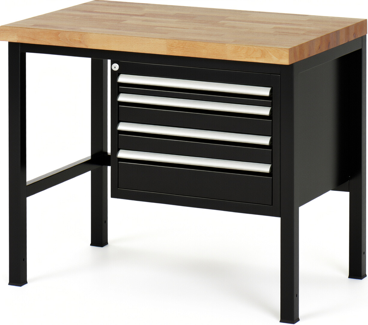 Werkbank Modell 8132 schwarz, BxTxH 1000x700x840-1040 mm,  Buche-Massiv Arbeitsplatte 40 mm,  4 Schubladen mit  Auszug 90 %