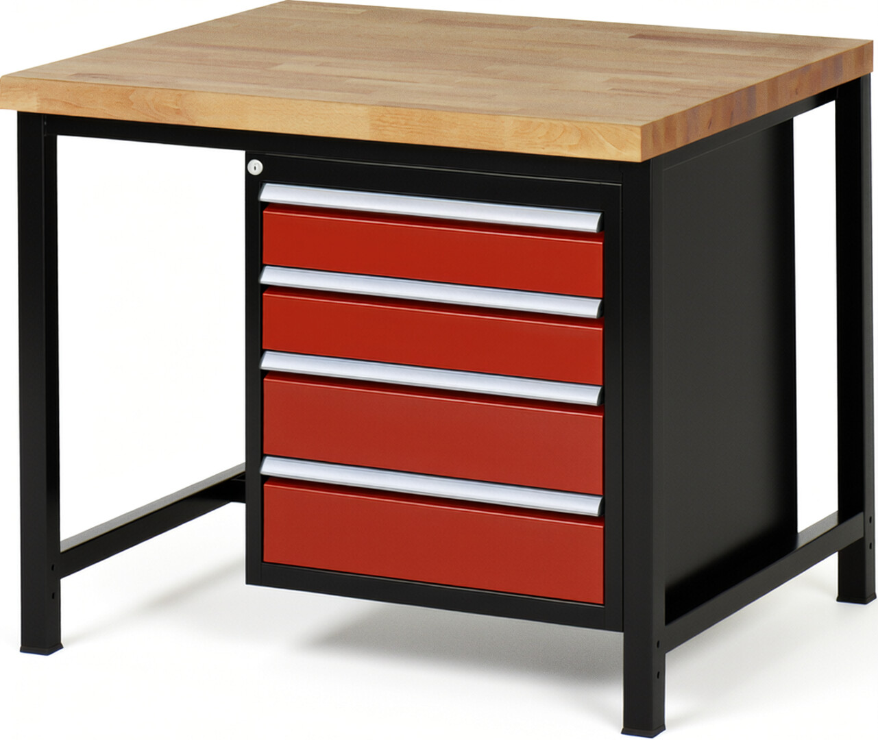 RAU Werkbank schwarz - rot - Breite 100 cm - Tiefe 90 cm - Höhe 104 cm - Buche-Massiv Arbeitsplatte 40 mm
