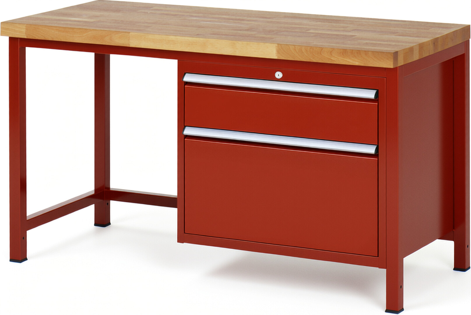 Werkbank Modell 8256 rot, BxTxH 1500x700x840 mm,  Buche-Massiv Arbeitsplatte 40 mm,  2 Schubladen mit  Vollauszug 100 % und  SoftClosing