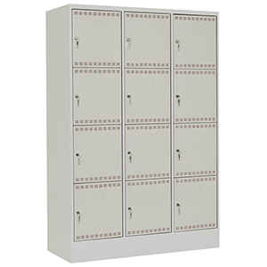 Akku-Ladeschrank, Fächerschrank, BxTxH 1205x582x1795 mm, 12 Fächer, Abteil-BxH 400x400 mm, RAL 7035 lichtgrau