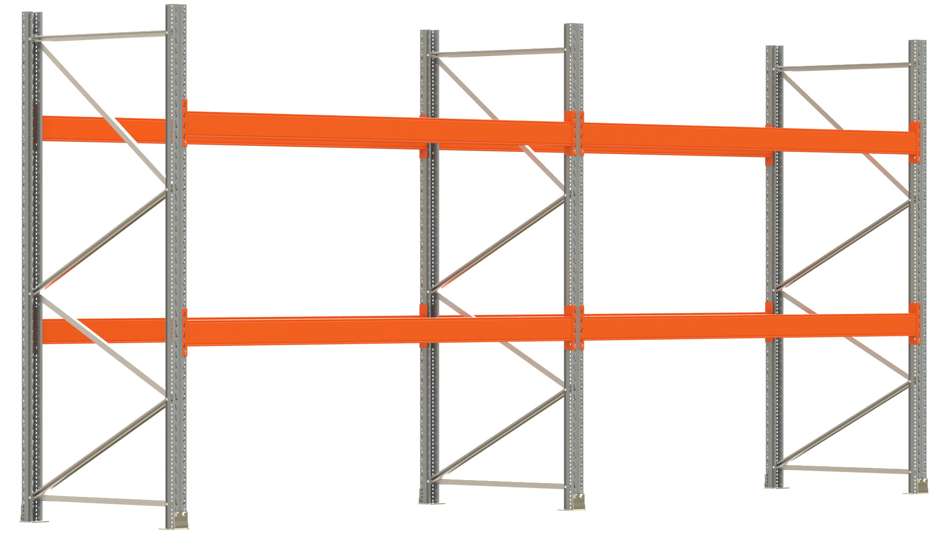 Palettenregal ARTUS - Breite 565,5 cm - Höhe 250 cm - Tiefe 110 cm - 2 Träger-Ebenen - Fachlast 3000 kg - 18 Palettenstellplätze