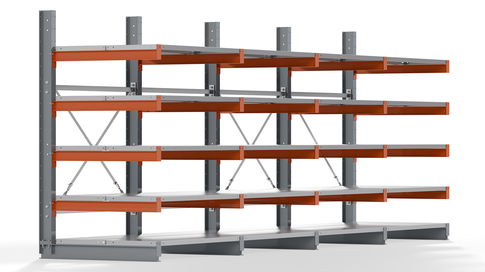Kragarmregal KARL basic - lackiert - Breite: 512 cm - Höhe: 200 cm - Tiefe: 100 cm - Traglast je Kragarm: 450 kg - einseitig