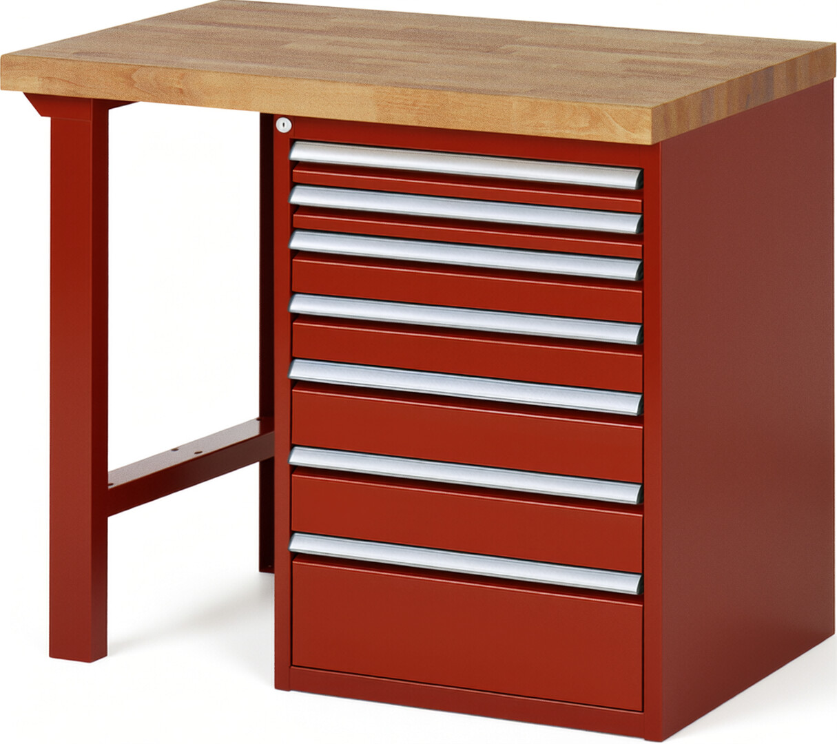 Werkbank Modell 7517 rot, BxTxH 1000x700x890 mm,  Buche-Massiv Arbeitsplatte 40 mm,  7 Schubladen mit  Vollauszug 100 % und  SoftClosing